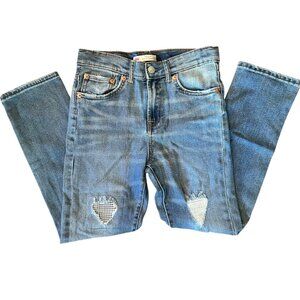 Levi's High Rise Ankle Straight Distressed Medium Wash Denim Jeans 12